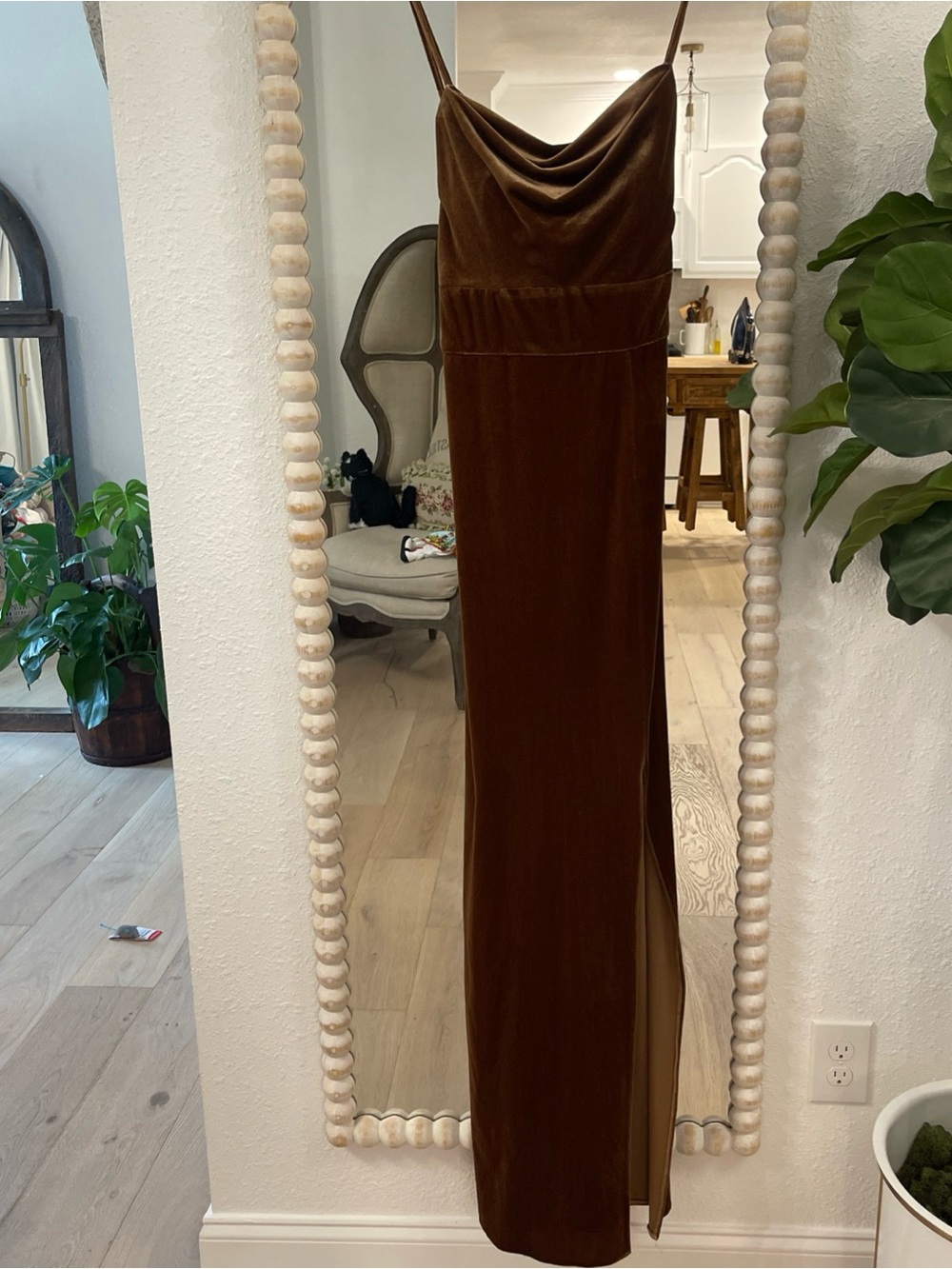 B2 JASMINE  Brown Velvet Cowl Neck Slip Dress with Spaghetti Straps NWT Size 10